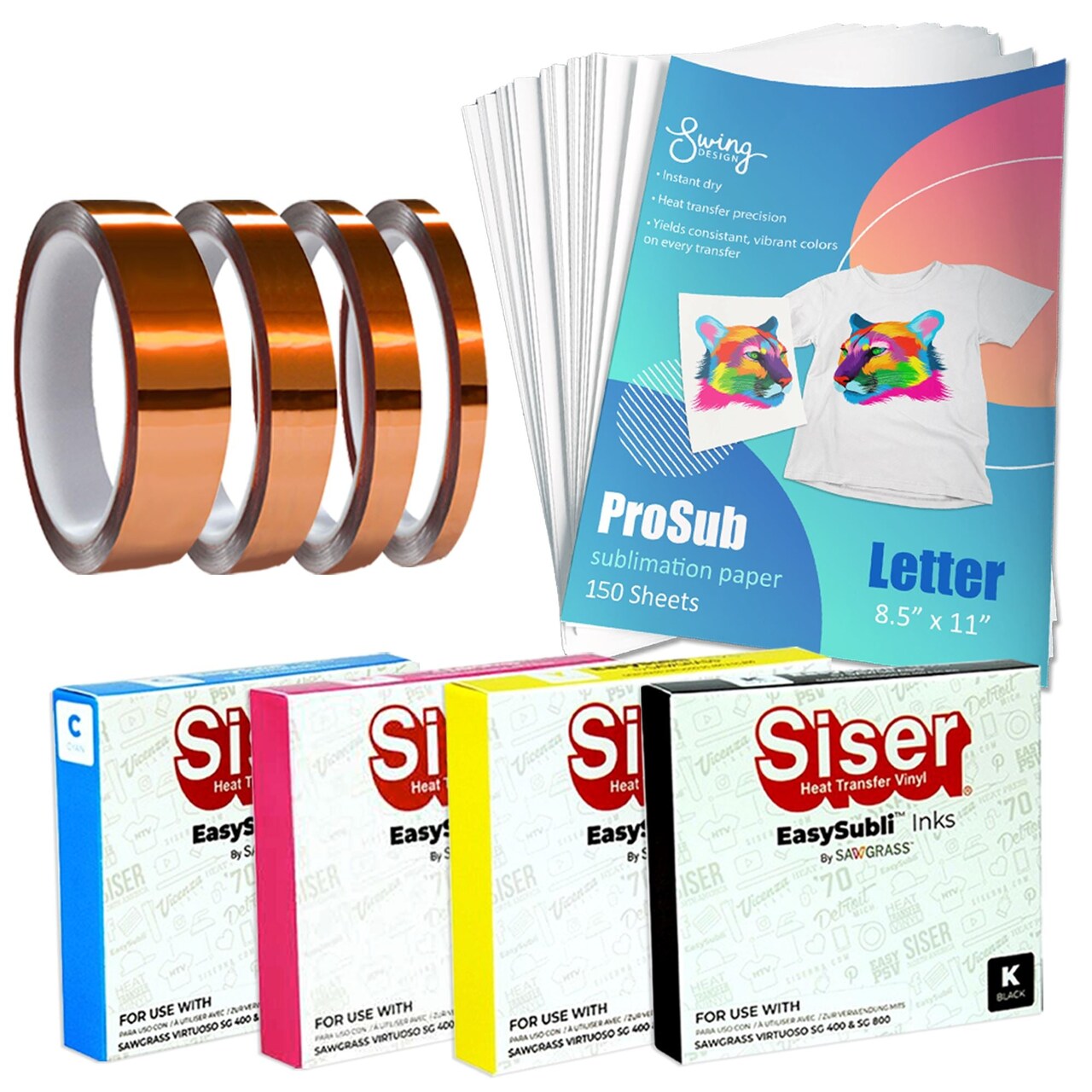Sawgrass EasySubli Inks SG500 & SG1000 - 4 Pack, ProSub Paper & Tape